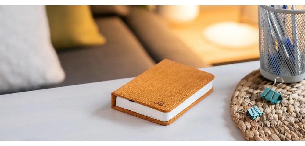 Veioză portocalie LED cu abajur textil (înălțime 2,5 cm) Booklight – Gingko