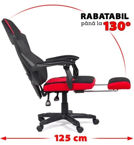 Scaun gaming rosu din mesh cu spatar rabatabil si suport picioare OFF 304