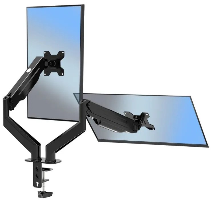 Suport monitor Esperanza ERW020, 17"-27", Pentru 2 monitoare, Mecanism cu arc, VESA 75/100 mm, Pana la 6 kg per brat, Negru