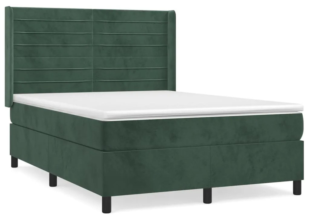 3132738 vidaXL Pat box spring cu saltea, verde închis, 140x190 cm, catifea