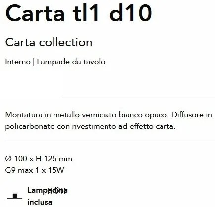 Veioza/Lampa de masa stil minimalist Carta tl1 d10