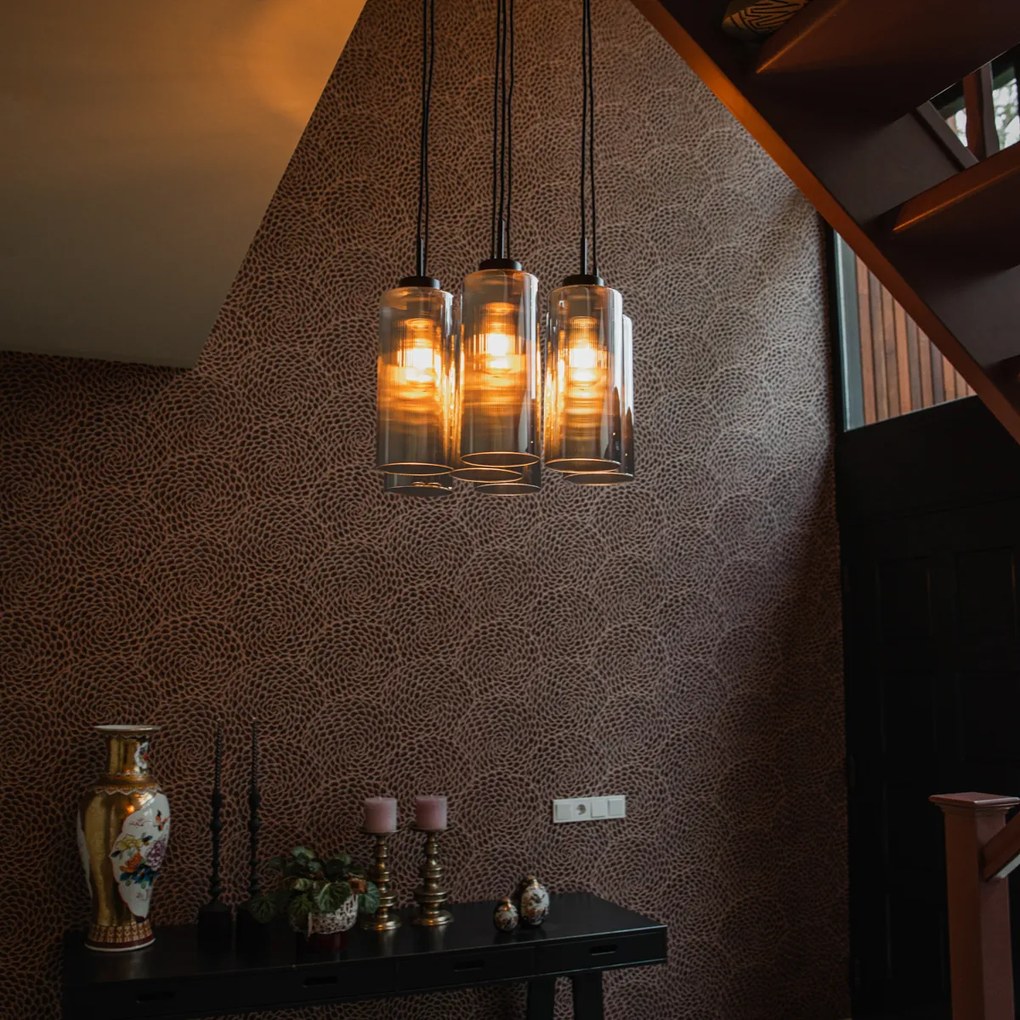 Lampă suspendată Art Deco neagră cu sticlă fumurie cu 7 lumini - Laura