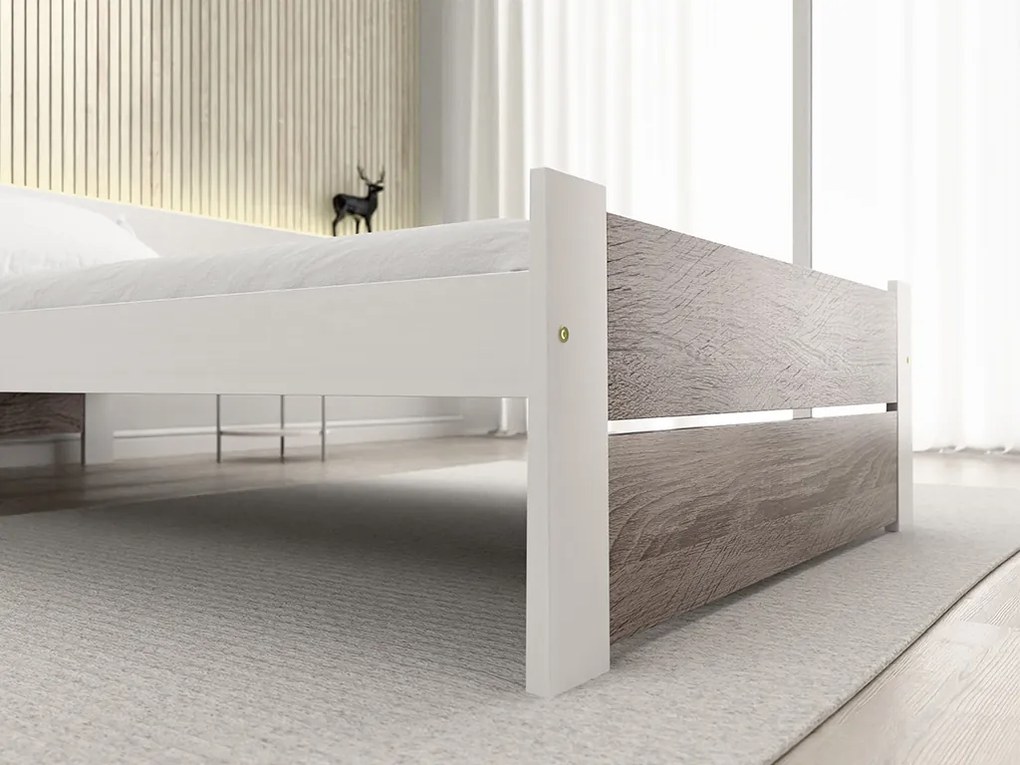 Pat de o persoana stejar alb/trufa, IKAROS DOUBLE 90 x 200 cm Saltele: Cu saltele Sommera 18 cm, Somiera pat: Cu lamele drepte