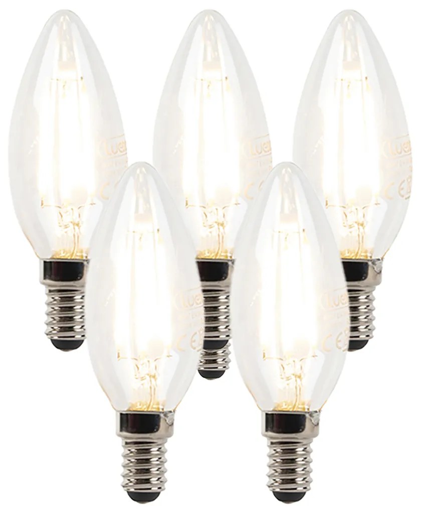 Set de 5 becuri LED cu filament tip lumânare E14 reglabile B35 Transparent 3W 250lm 2700K