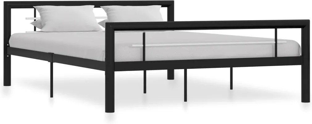 Cadru de pat, negru si alb, 160 x 200 cm, metal