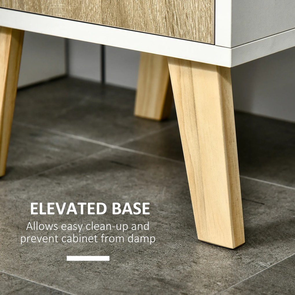 Kleankin Coloană de Baie, Mobilier Modern cu Design Elegant, 31x30x177 cm, Combinație Alb și Lemn Natural | Aosom Romania