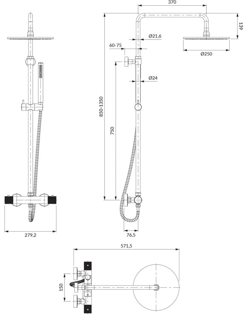 Omnires Contour set de dus perete cu termostat crom CT8044CR