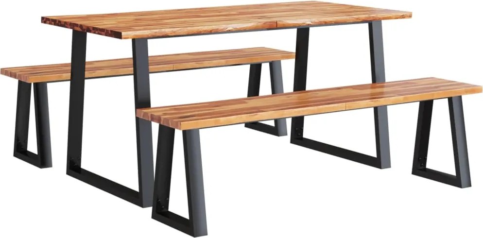 vidaXL Set de masă din 3 piese, margini naturale, lemn masiv de acacia