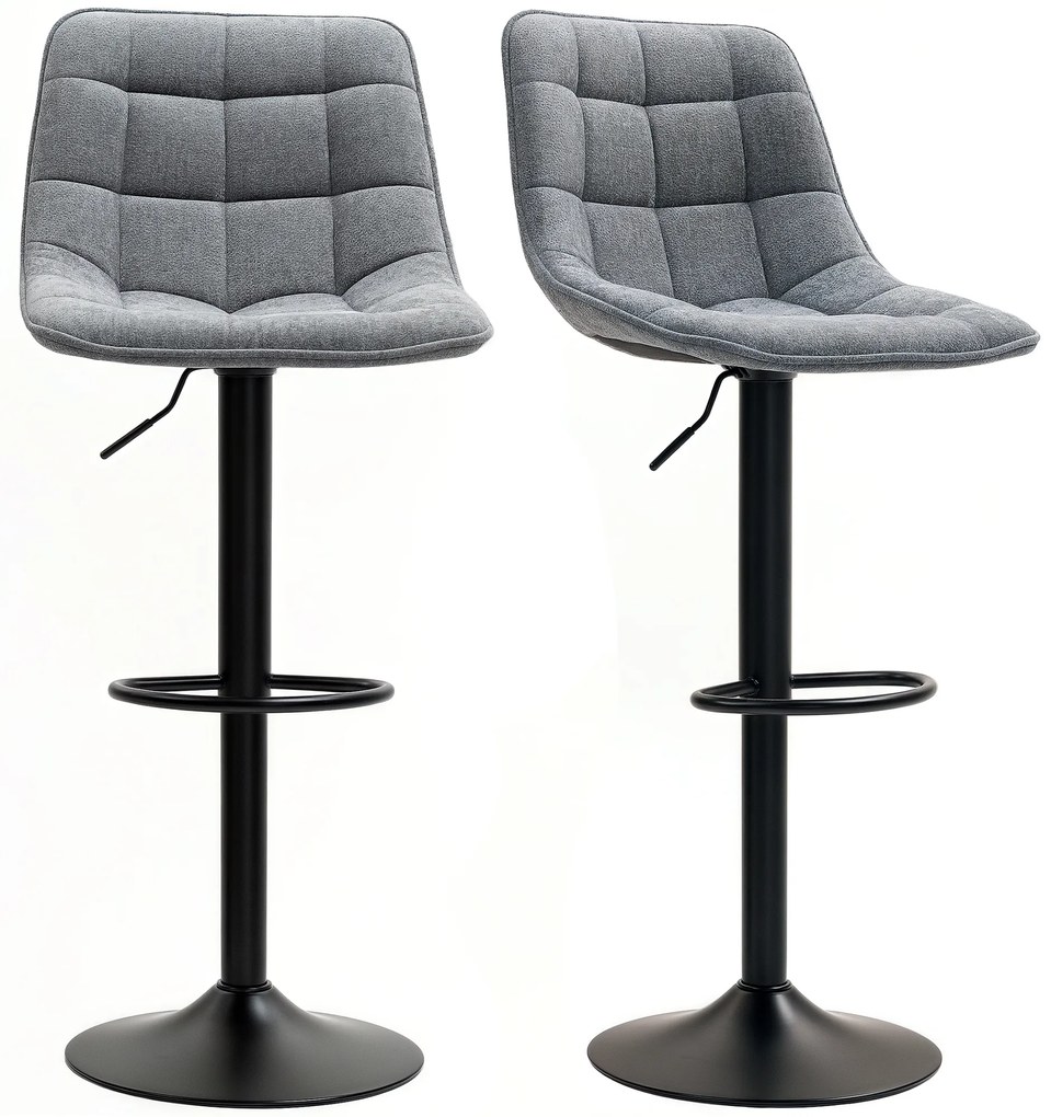 HOMCOM Scaun de bar modern, set de 2 scaune rotative cu spătar, reglabil pe înălțime, cu suport pentru picioare, tapițat, Gri închis | Aosom Romania