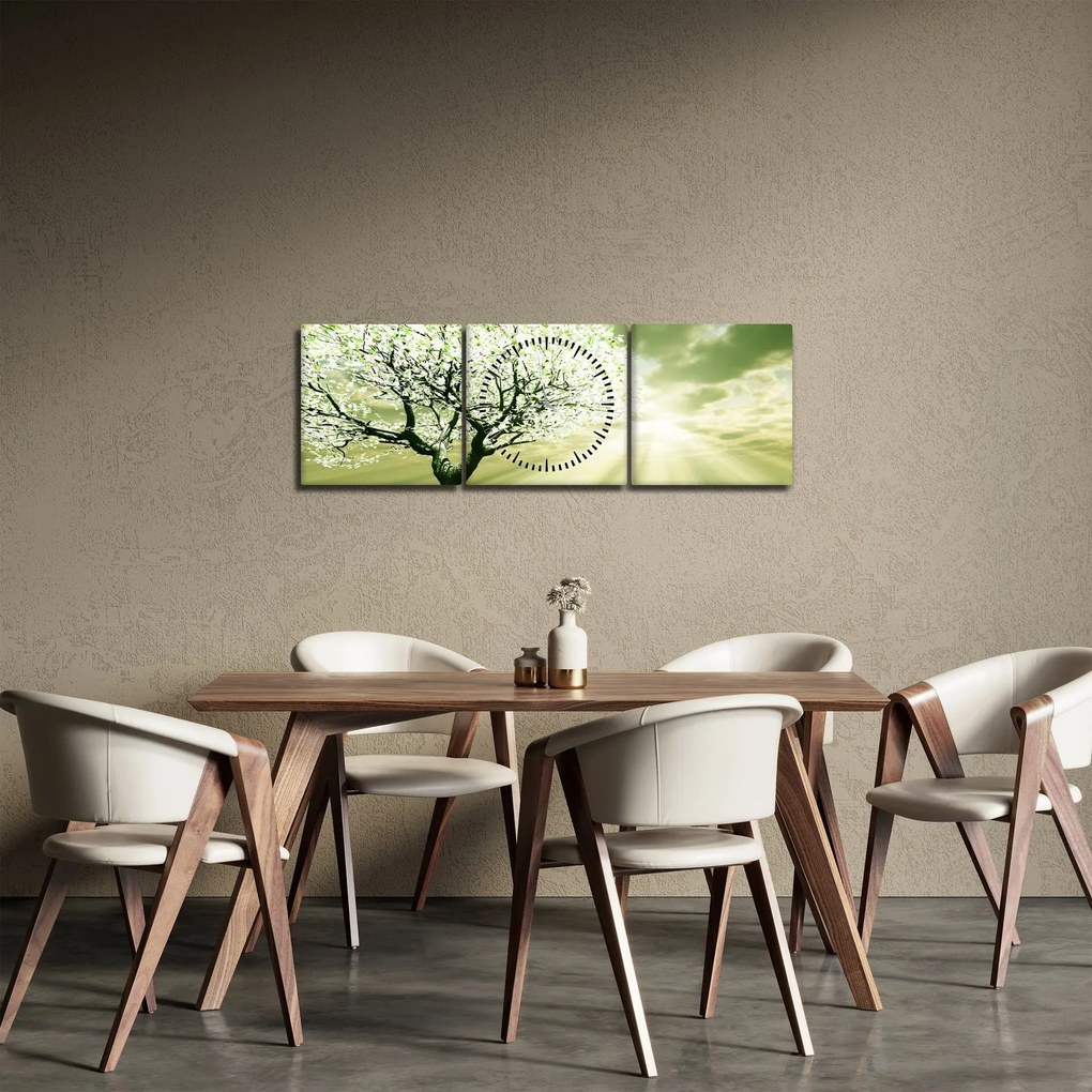 Tablou cu copaci pe luncă (cu ceas) (90x30 cm)