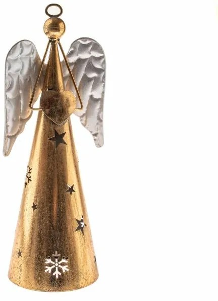 Înger metalic cu inimă, înălțime 43 cm, culoareauriu, 43 cm