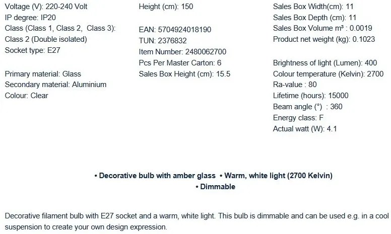 Bec decorativ Deco E27 S105 Dimabil