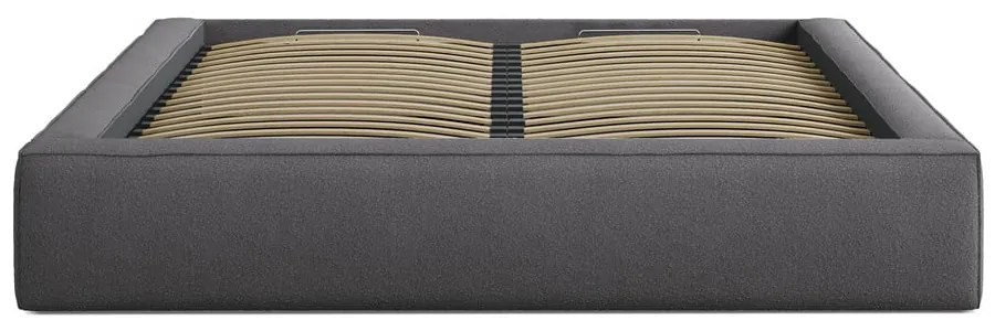Pat matrimonial gri închis tapițat cu spațiu de depozitare cu somieră 160x200 cm Simon Darren – Micadoni