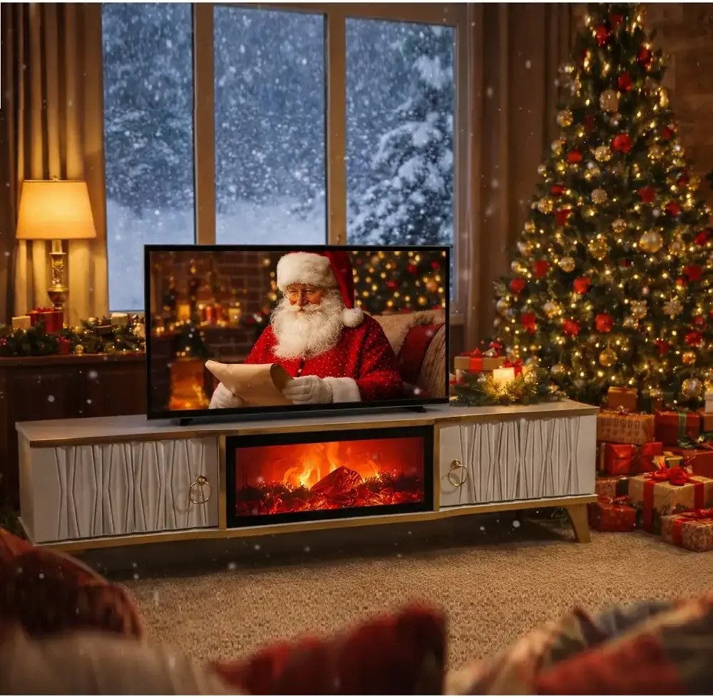 Comoda tv cu semineu Majestică, cu led, 160 cm