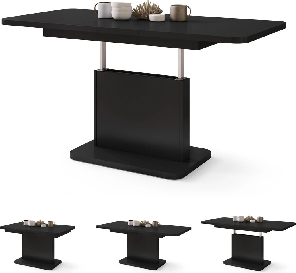 Mazzoni ASTON MINI-Z Negru Mat - MĂSUȚĂ DE CAFEA MODERNĂ EXTENSIBILĂ REGLABILĂ PE ÎNĂLȚIME MASĂ TRANSFORMABILĂ