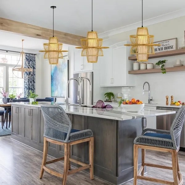 Lustră pe cablu Immax 08254L PINCHOS 1xE27/40W/230V d. 45 cm bambus