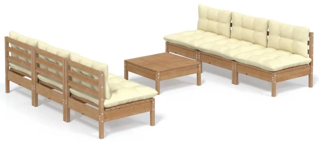 3096097 vidaXL Set mobilier grădină cu perne crem, 7 piese, lemn masiv pin
