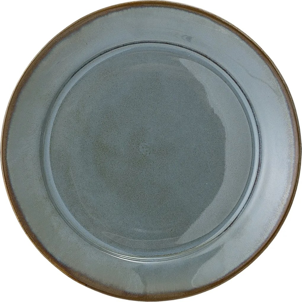 Farfurie din ceramică verde cu finisaj artizanal și margine maro, 28 cm, "Pixie"