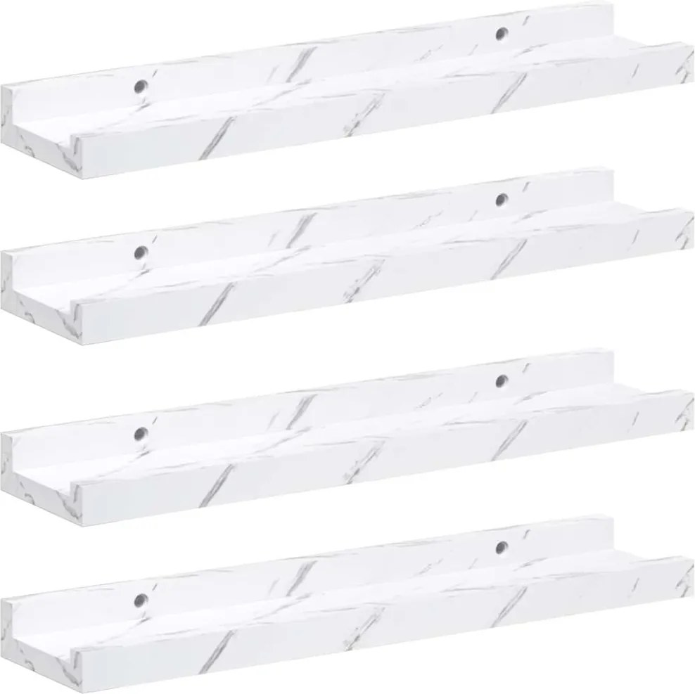 vidaXL Raft de perete 4 pcs Marmură albă 40 x 9 x 3 cm Lemn compozit
