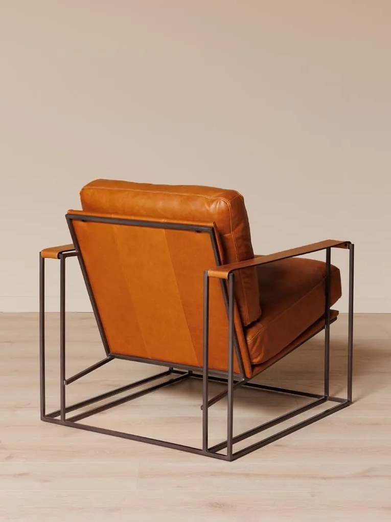 Fotoliu lounge din piele naturală cognac cu structură metalică, „Amsterdam”