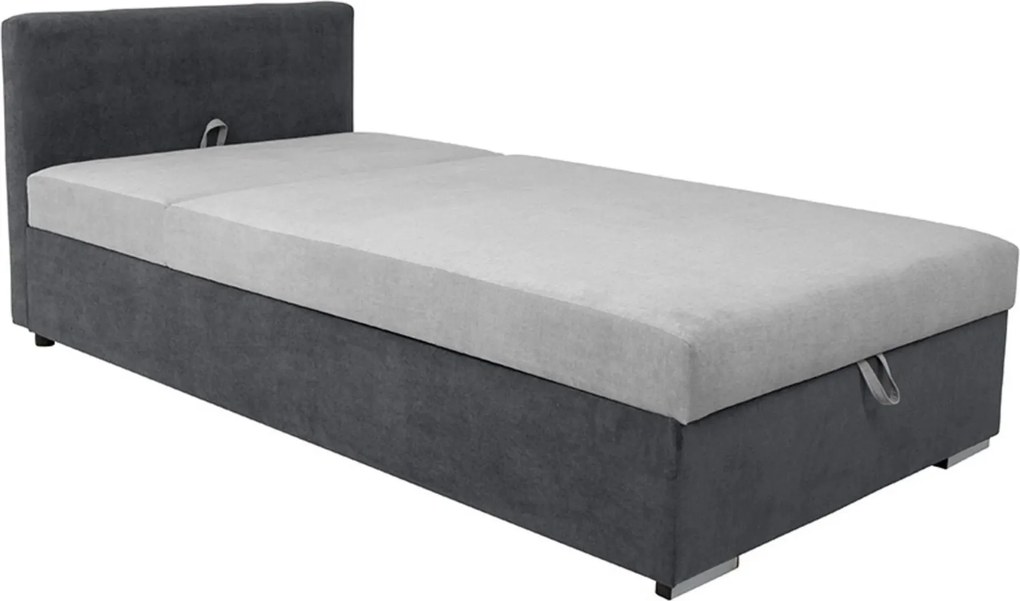 Pat RICO 110x200, stofa catifelata gri - Matricea 17, cu saltea, somie