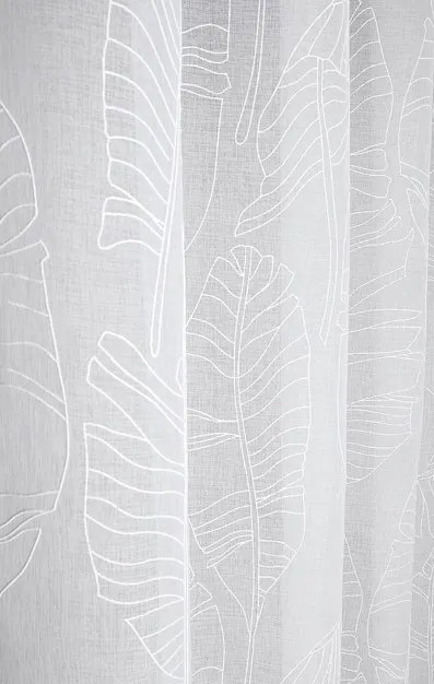 Perdea albă cu model natural, cu bandă plisată, 140 x 250 cm