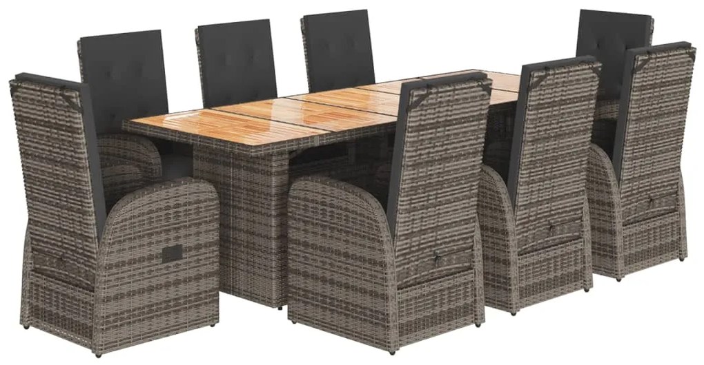 3277592 vidaXL Set mobilier grădină cu perne, 9 piese, gri, poliratan