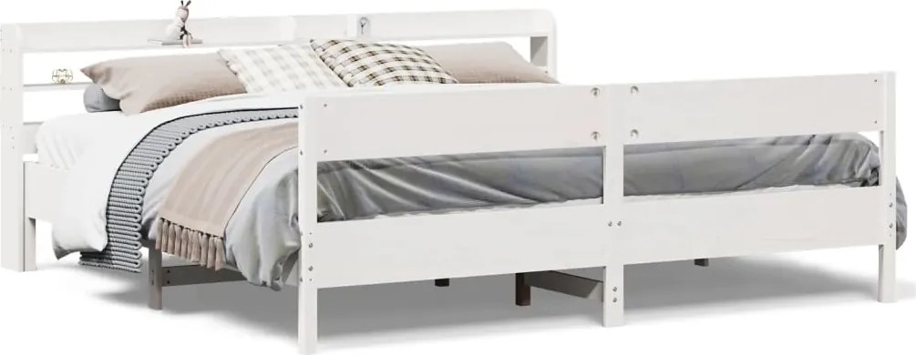 vidaXL Cadru de pat fără saltea, alb, 200x200 cm, lemn masiv pin