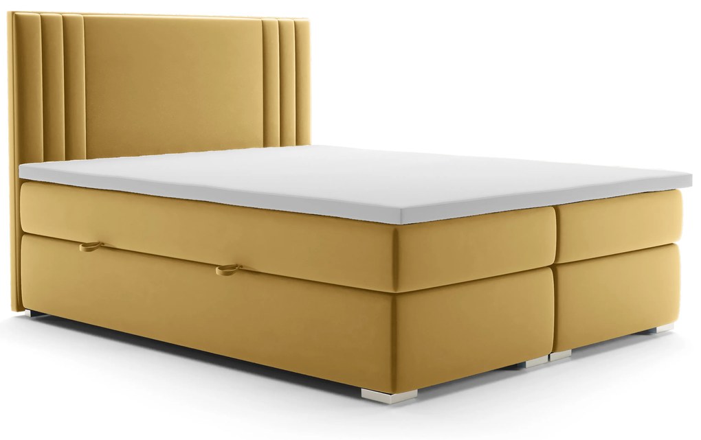 Pat matrimonial Boxspring 160 cm Morcano (galben) (cu sp. depozitare). 1044278