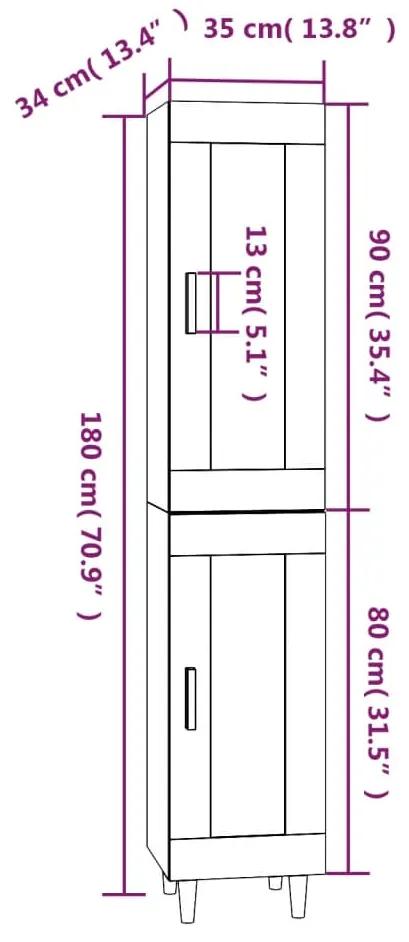 Dulap inalt, Sonoma gri, 35x34x180 cm, lemn compozit 1, sonoma gri, 2 Usi