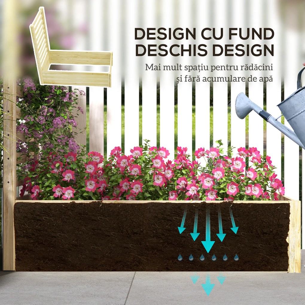 Outsunny Strat pentru Grădină Înălțat cu Fund Deschis, 115x60x110 cm, Lemn Natural | Aosom Romania