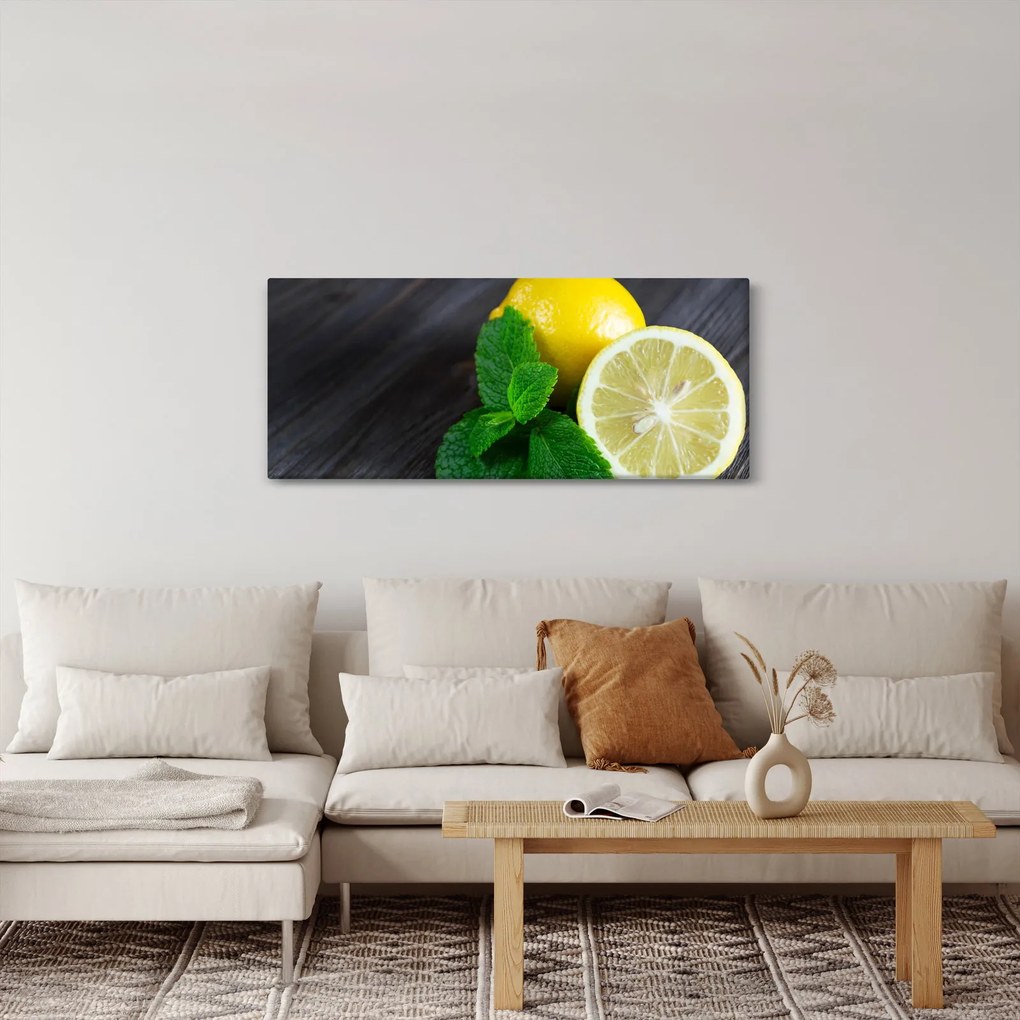 Tablou cu lămâie și mentă pe masă (120x50 cm)