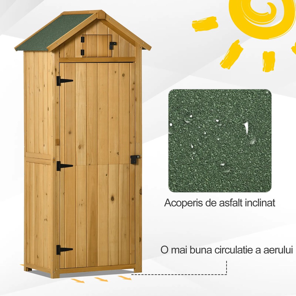 Outsunny Magazie de Gradina din Lemn, Casuta pentru Scule, sopron Impermeabil cu 3 Rafturi Detasabile,Galben | AOSOM RO