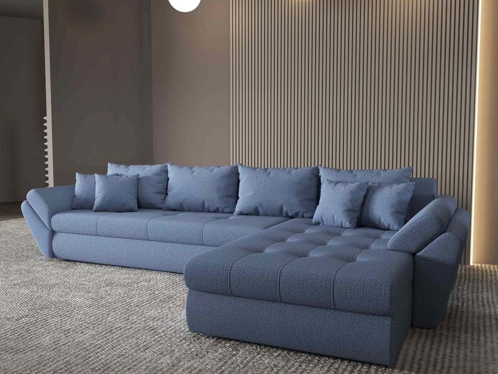 Colțar extensibil dumonde cu ladă de depozitare si sezut confortabil din spuma high-density, Loana XL Enjoy Albastru II 335x185 cm