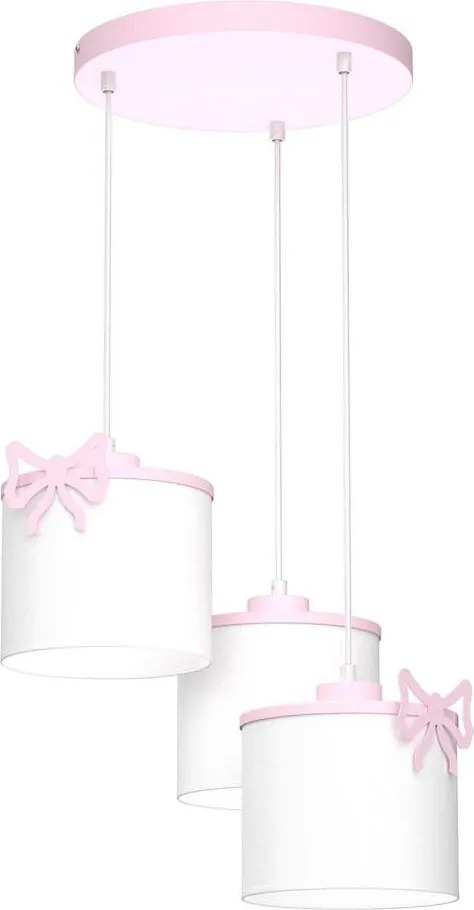 Lampă suspendată pentru copii SWEET 3xE27/15W/230V alb/roz cu fundă