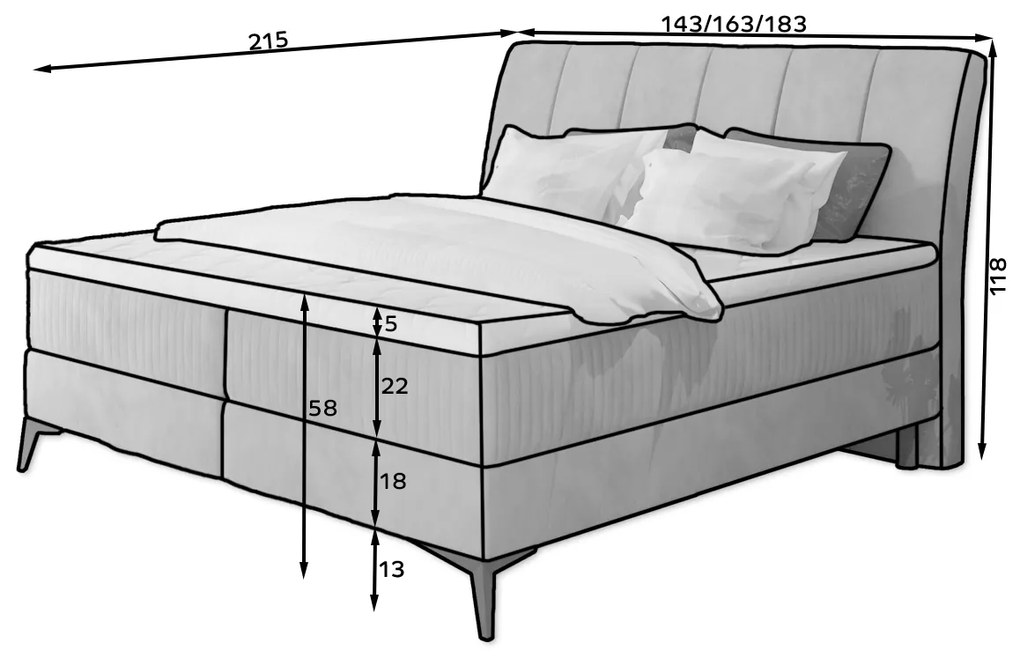 Pat matrimonial Boxspring 180 cm Alberto (bej) (cu saltele). 1027401