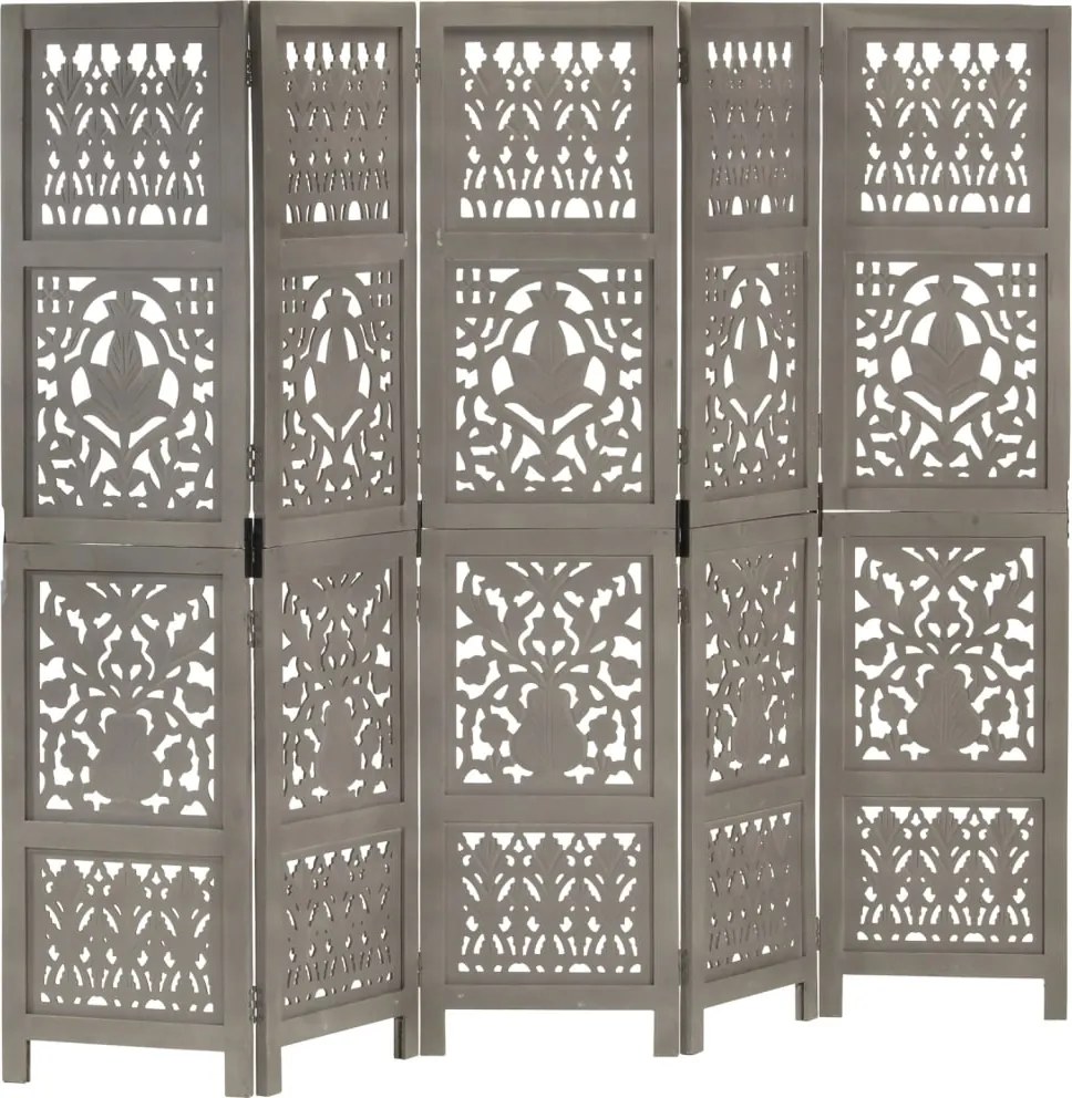 vidaXL Paravan cameră sculptat manual 5 panouri gri 200x165 cm mango