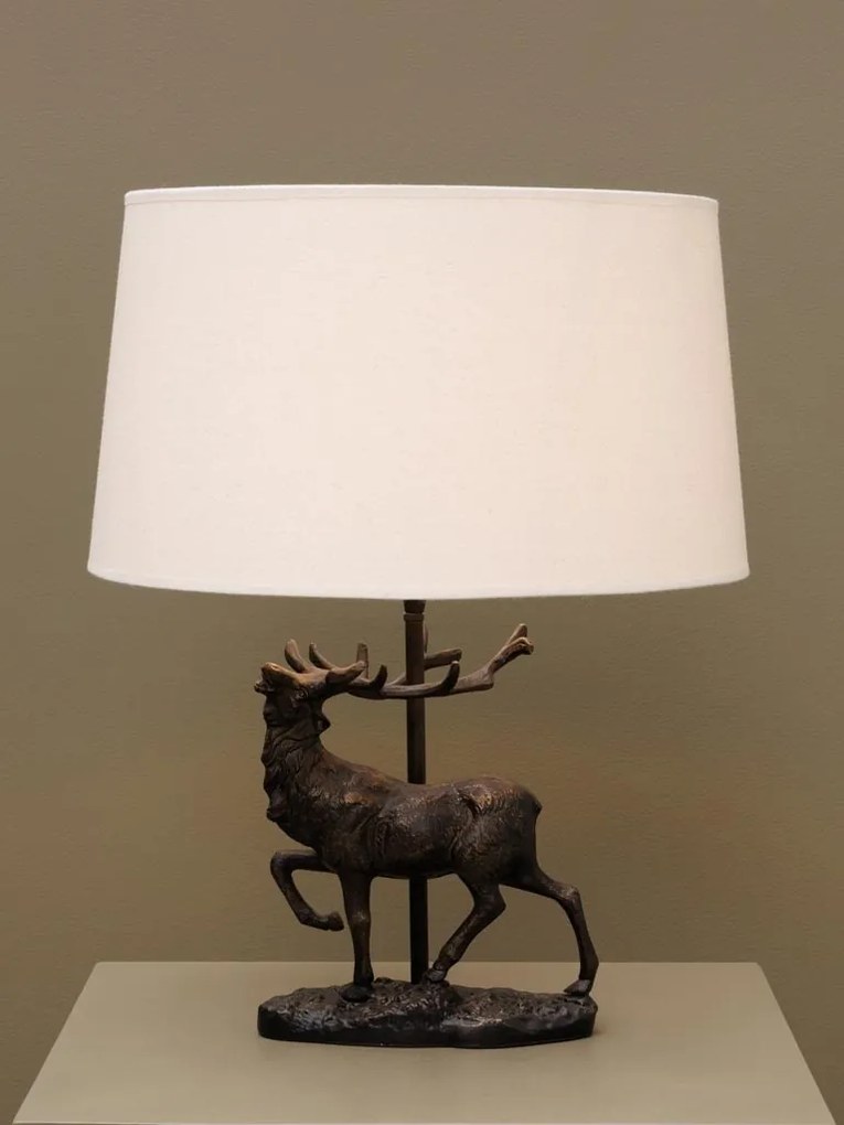 Lampa de masa, din aluminiu, cu abajur din in, Deer