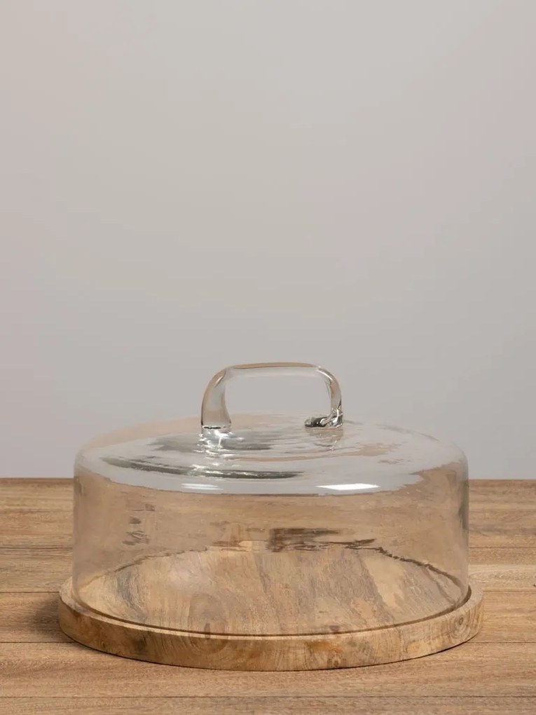Tava rotunda din lemn de mango, cu capac din sticla, D30cm, Artisan