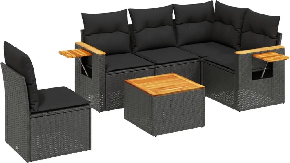 vidaXL Set mobilier de grădină cu perne, 6 piese, negru, poliratan