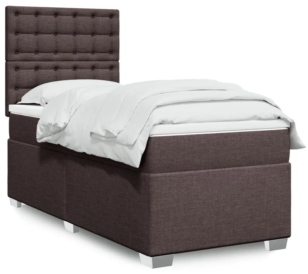 vidaXL Pat box spring cu saltea, maro închis, 90x200 cm, textil