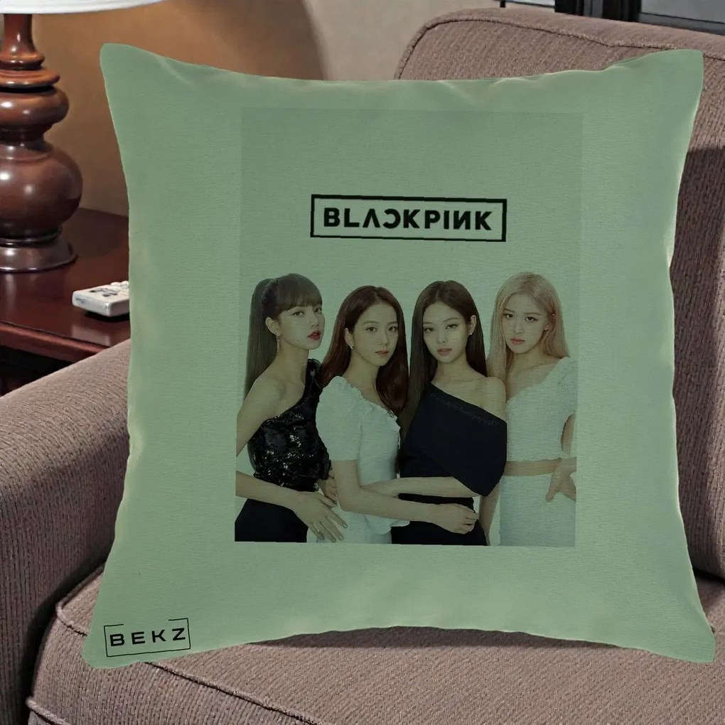 Perna Personalizata K-pop BLACKPINK Foto Grup-Negru, 40x40 cm, Verde, Husa Detasabila, Perna Inclusa, BEKZ®