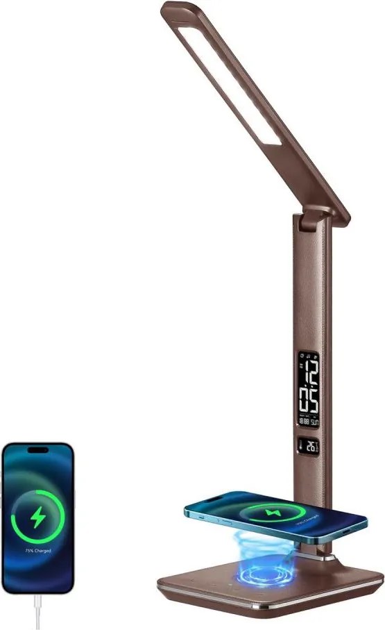 Brilagi-LED Lampă reglabilă cu încărcare wireless REGINA LED/8,5W/230V maro