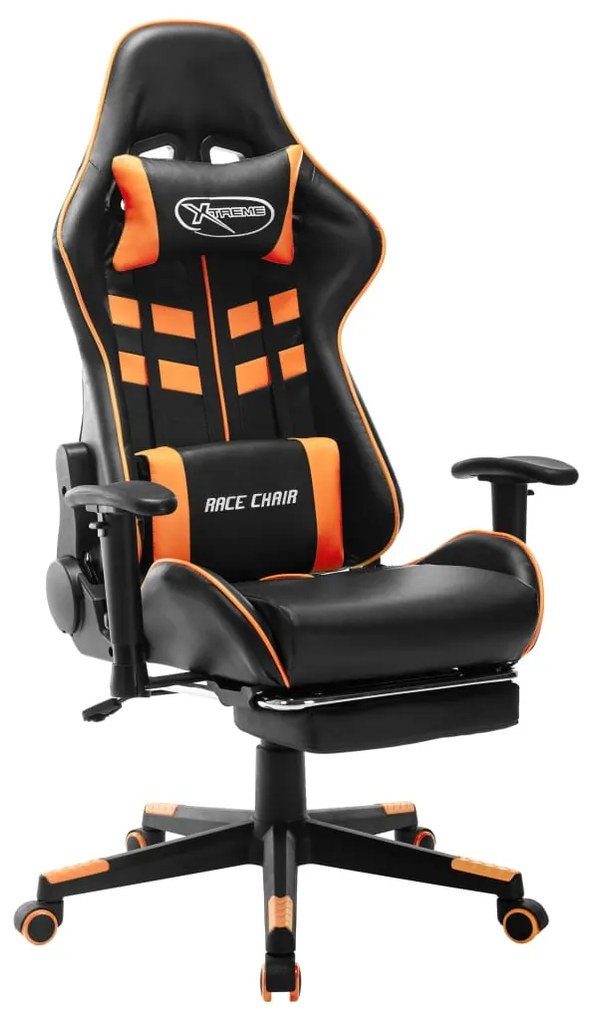 vidaXL Scaun gaming cu suport picioare, negru/oranj, piele ecologică
