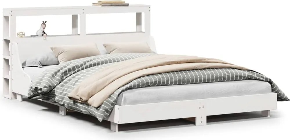 vidaXL Cadru de pat fără saltea, alb, 140x200 cm, lemn masiv pin