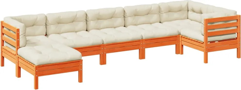 vidaXL Set canapele grădină cu perne, 7 piese, maro, lemn masiv de pin