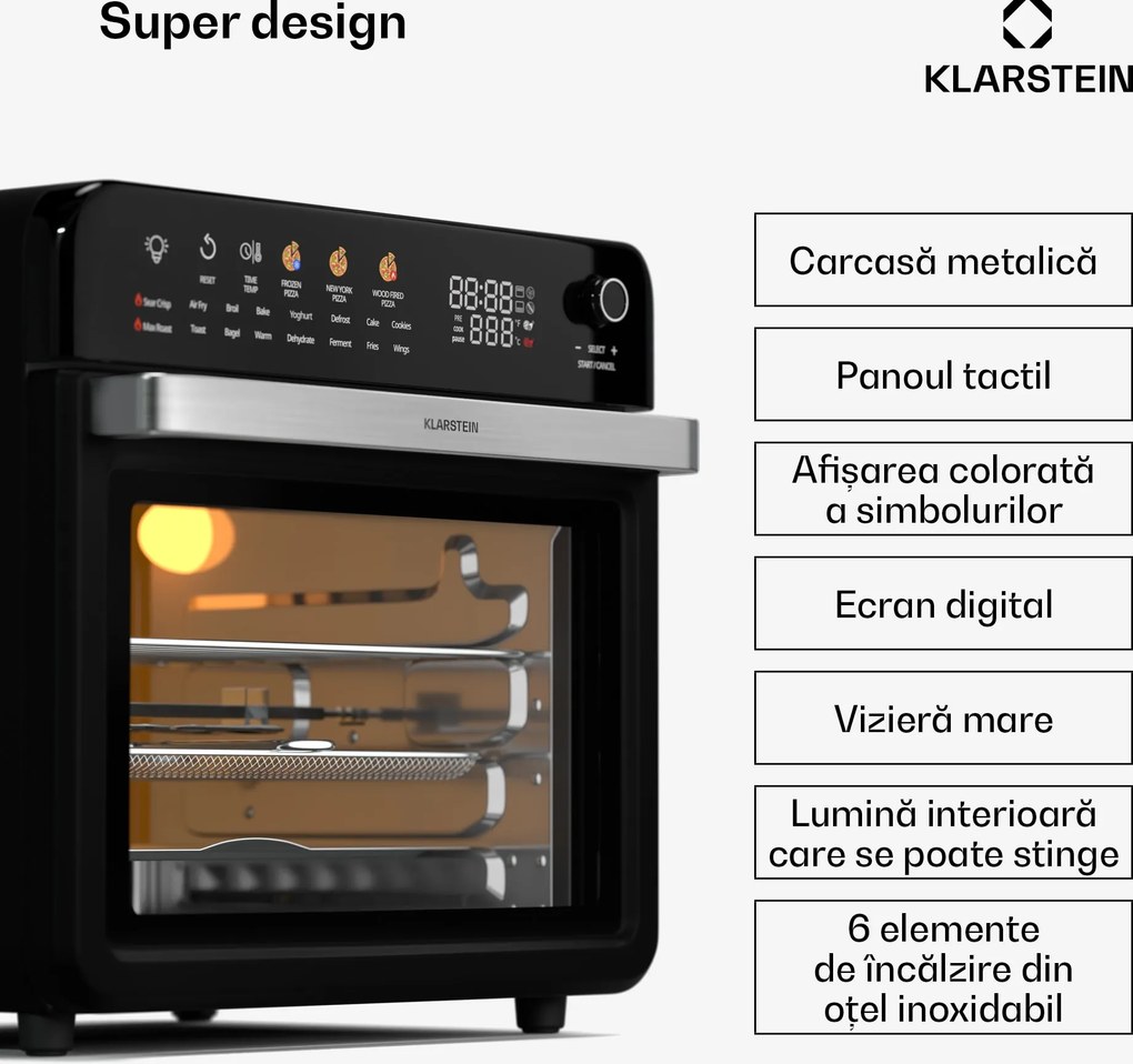 Klarstein AirGlaze Digital friteuză digitală cu aer cald, 2200 W, 19 programe, inclusiv accesorii lavabile în mașina de spălat vase