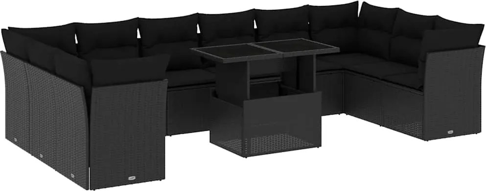 vidaXL Set canapele de grădină cu perne, 11 piese, negru, poliratan