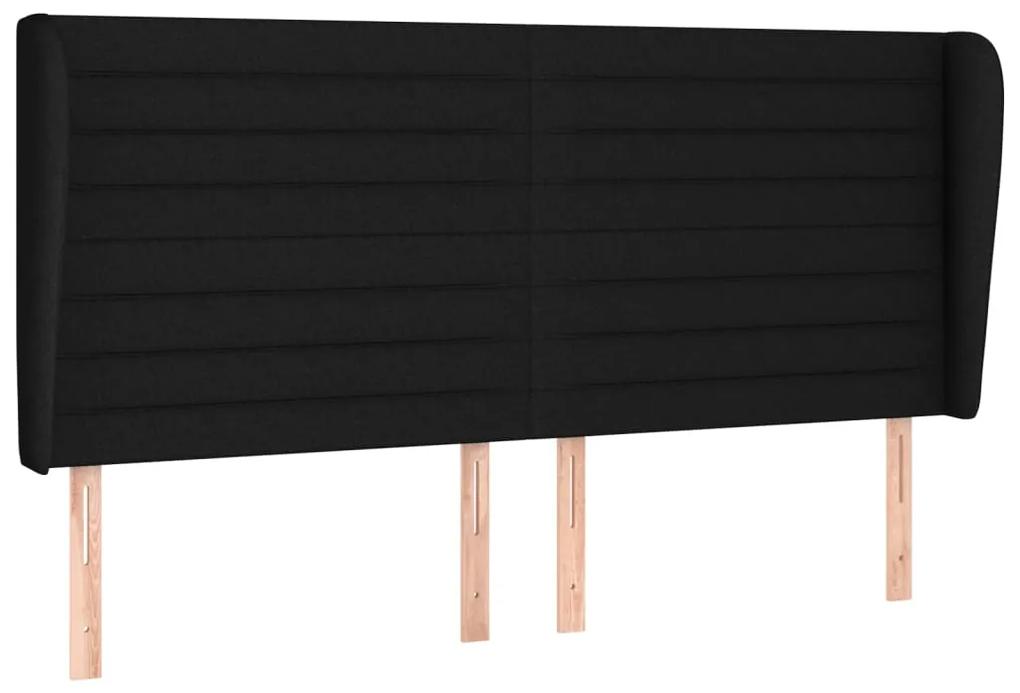 Tablie de pat cu aripioare, negru, 203x23x118 128 cm, textil 1, Negru, 203 x 23 x 118 128 cm