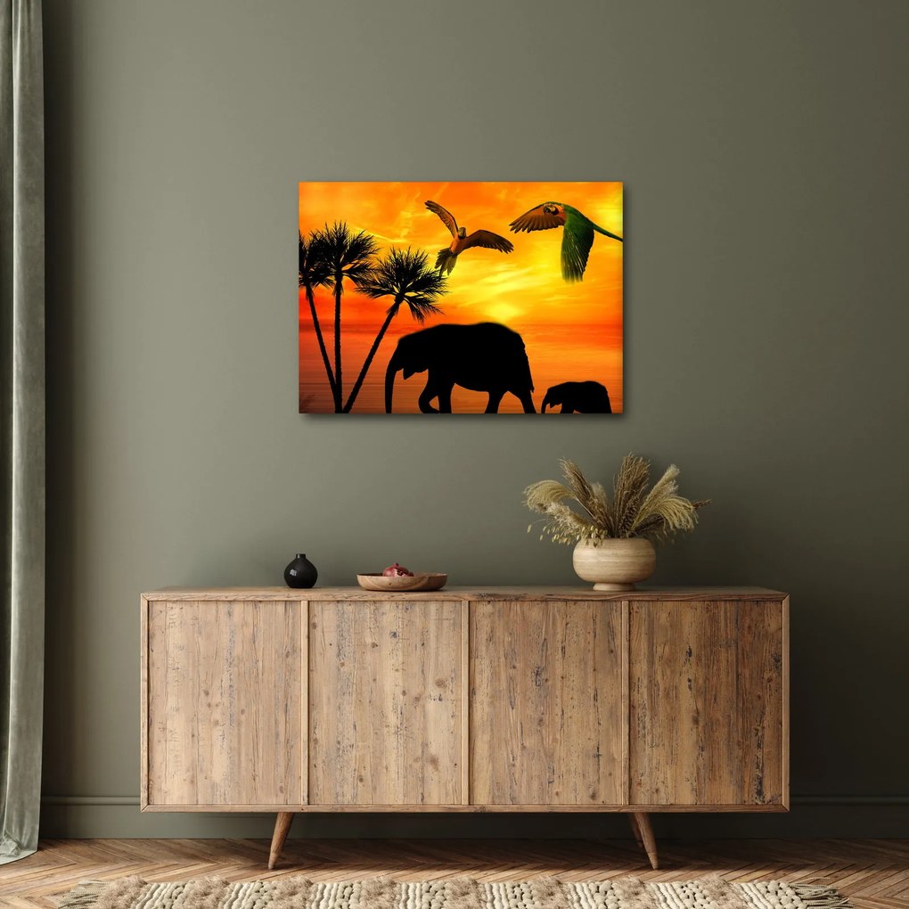 Tablou - papagaii cu elefanți (70x50 cm)